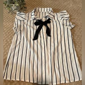 Black & White Striped Blouse with Bow – Size Medium